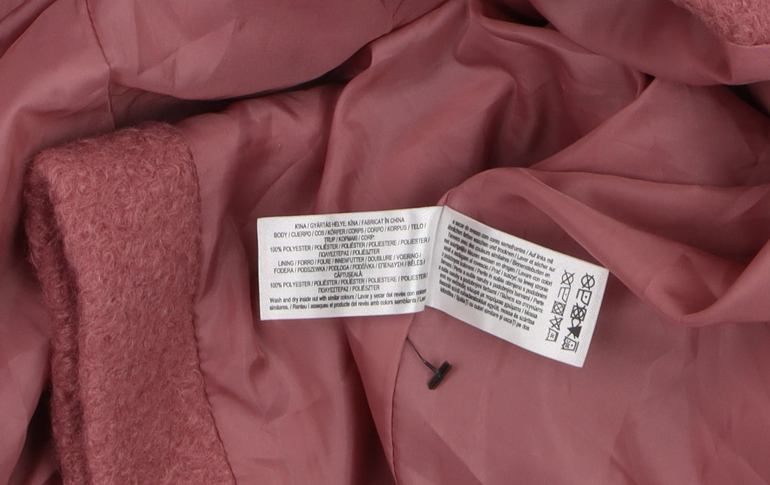 Primark Women’s Pink Long Overcoat Lined Wool-Look Coat Size L 14–16