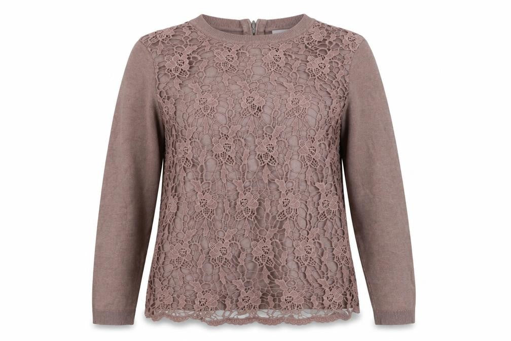 RJR.John Rocha Women Brown Lace Knit Jumper Size 14 Crew Neck