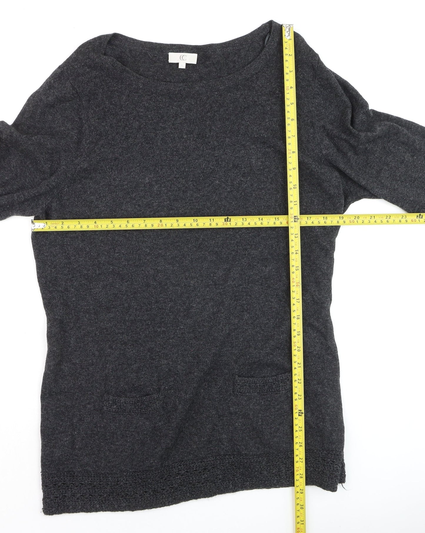 CC Women Grey Wool Blend Boat Neck Long Sleeve Pullover Jumper XL