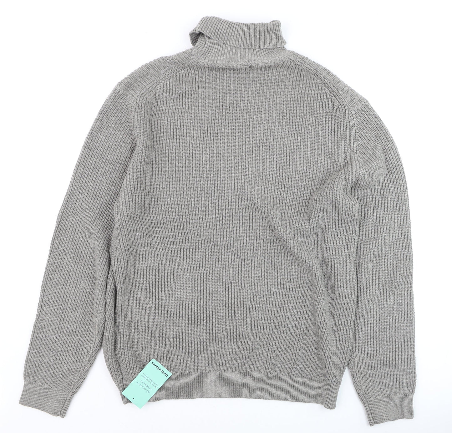Burton London Men's Grey Roll Neck Cotton Blend Jumper Size L