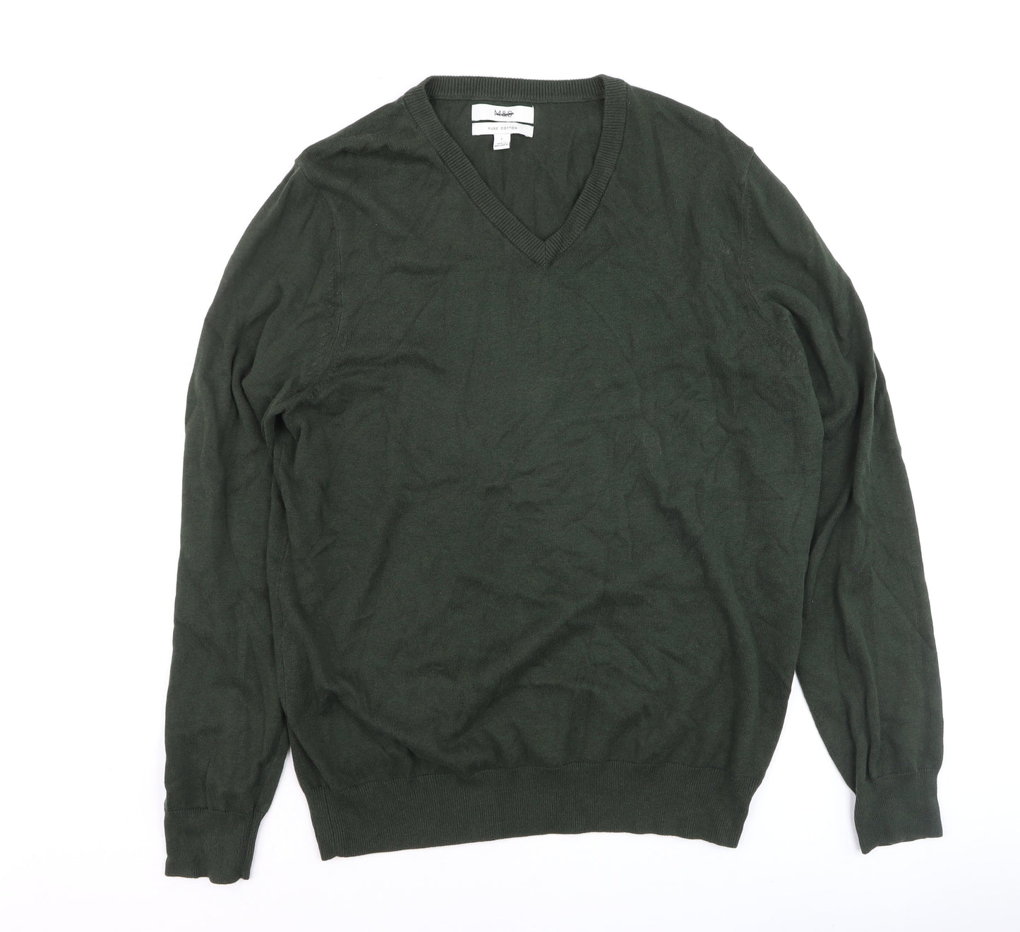 Marks and Spencer Men’s Green Cotton V-Neck Jumper L