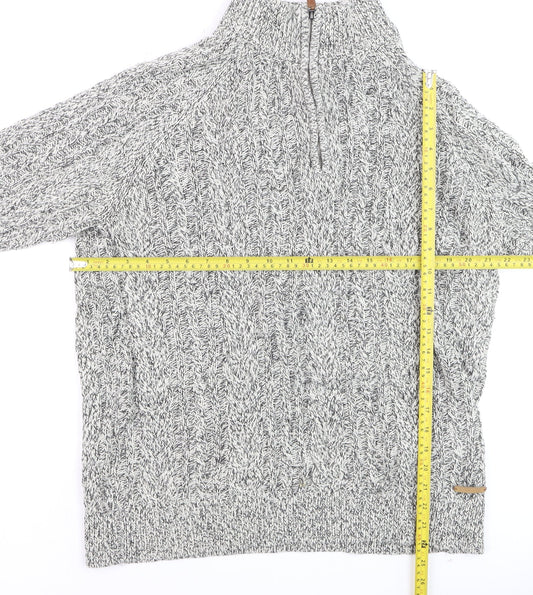 Pier One Men's Grey XL High Neck Wool Blend 1/2 Zip Cable Knit Jumper