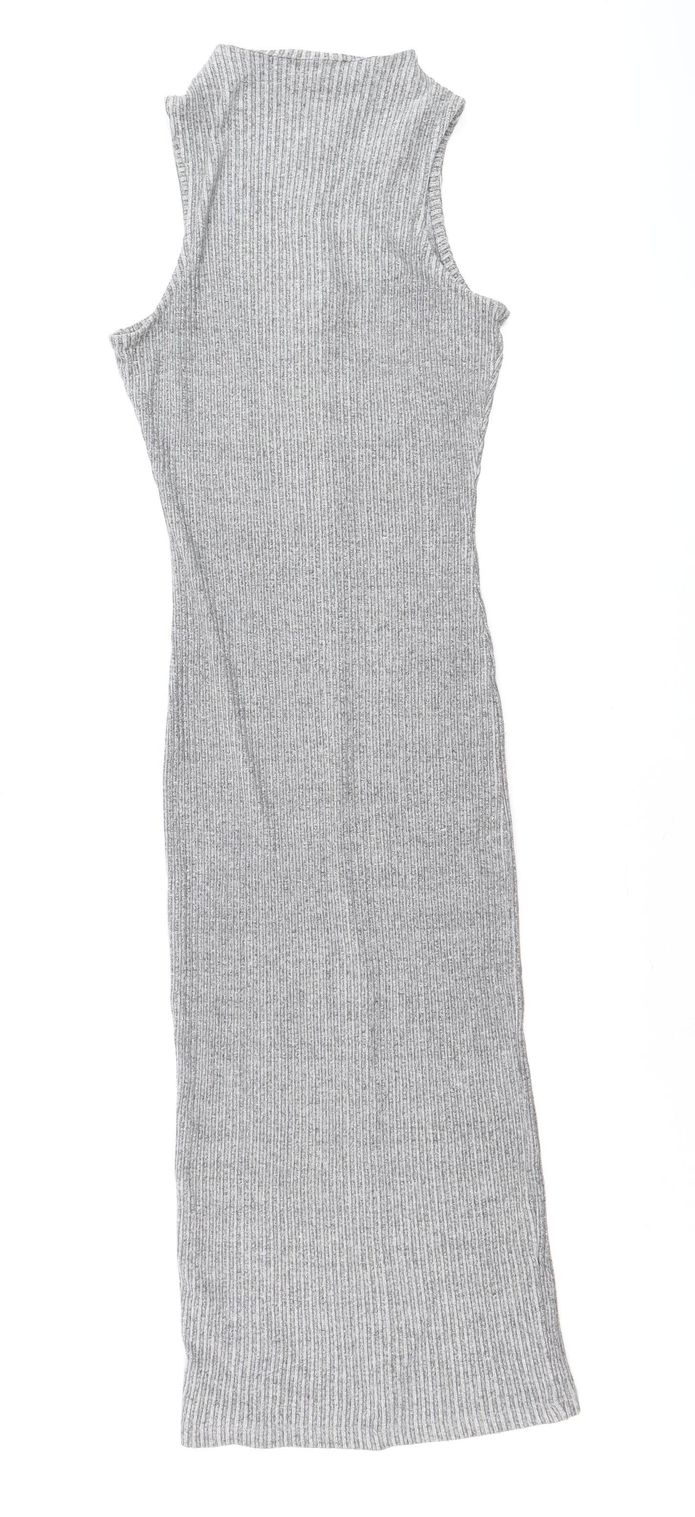 River Island Women’s Grey Ribbed Bodycon Dress Size 12