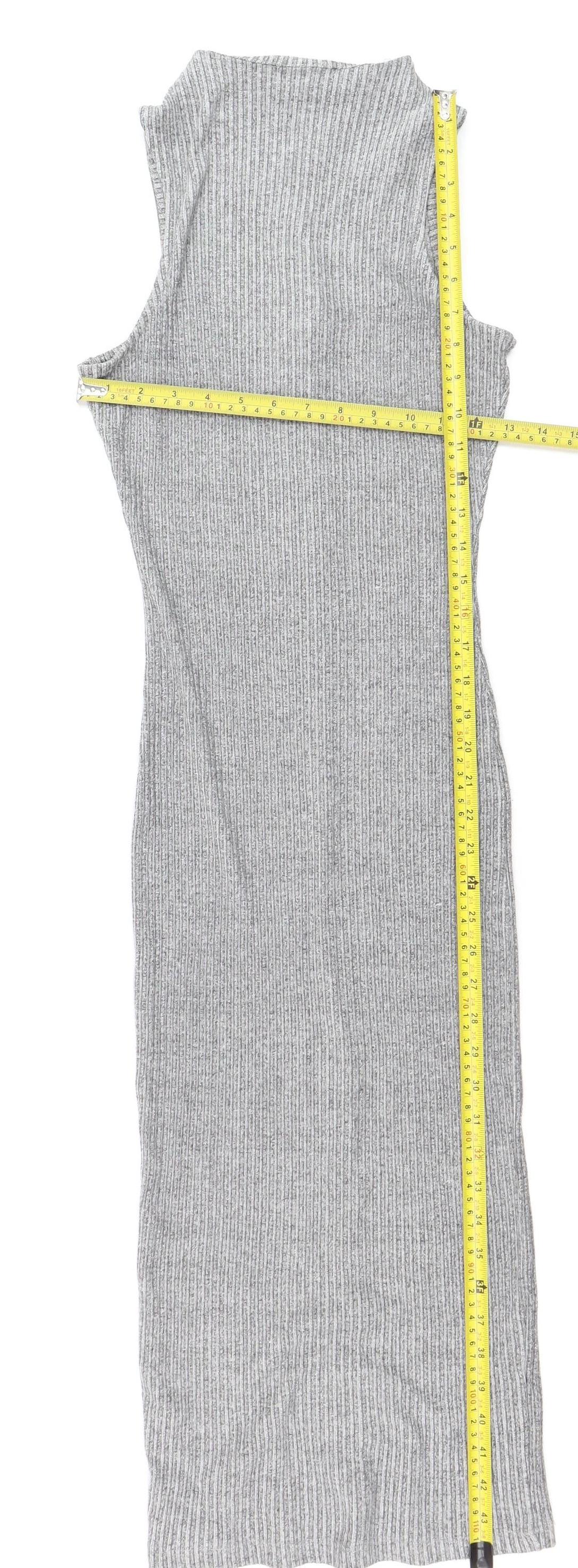 River Island Women’s Grey Ribbed Bodycon Dress Size 12
