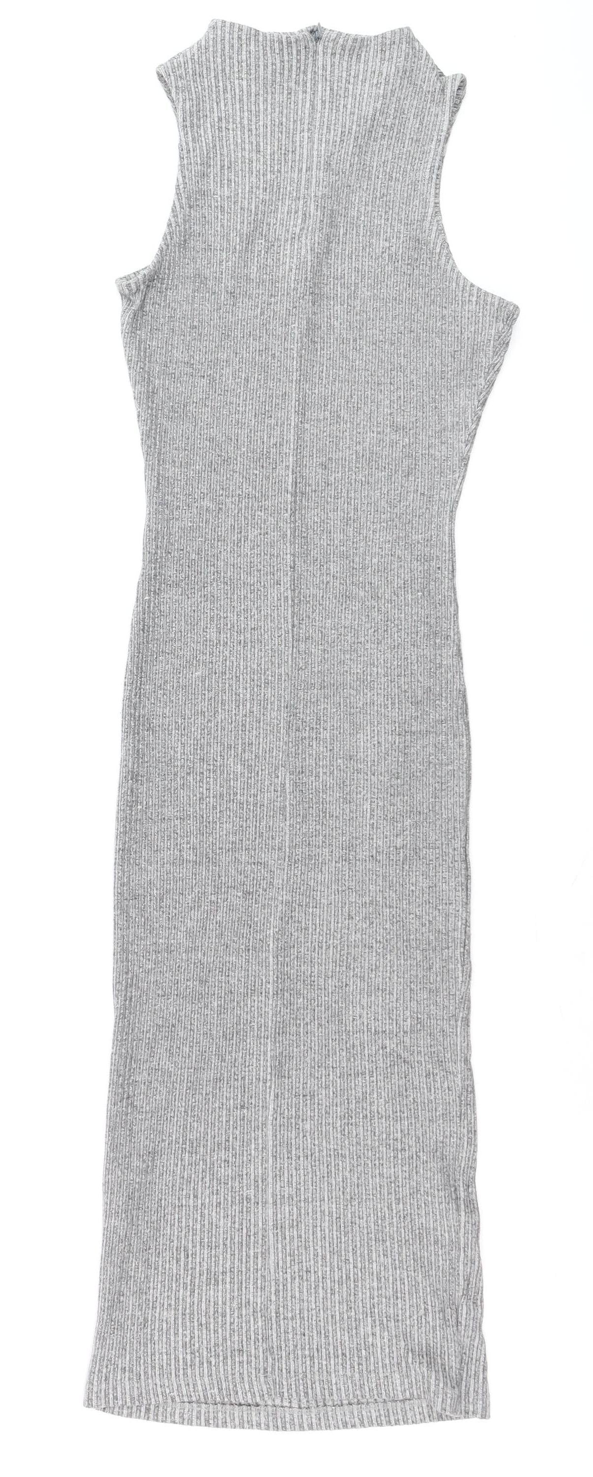 River Island Women’s Grey Ribbed Bodycon Dress Size 12