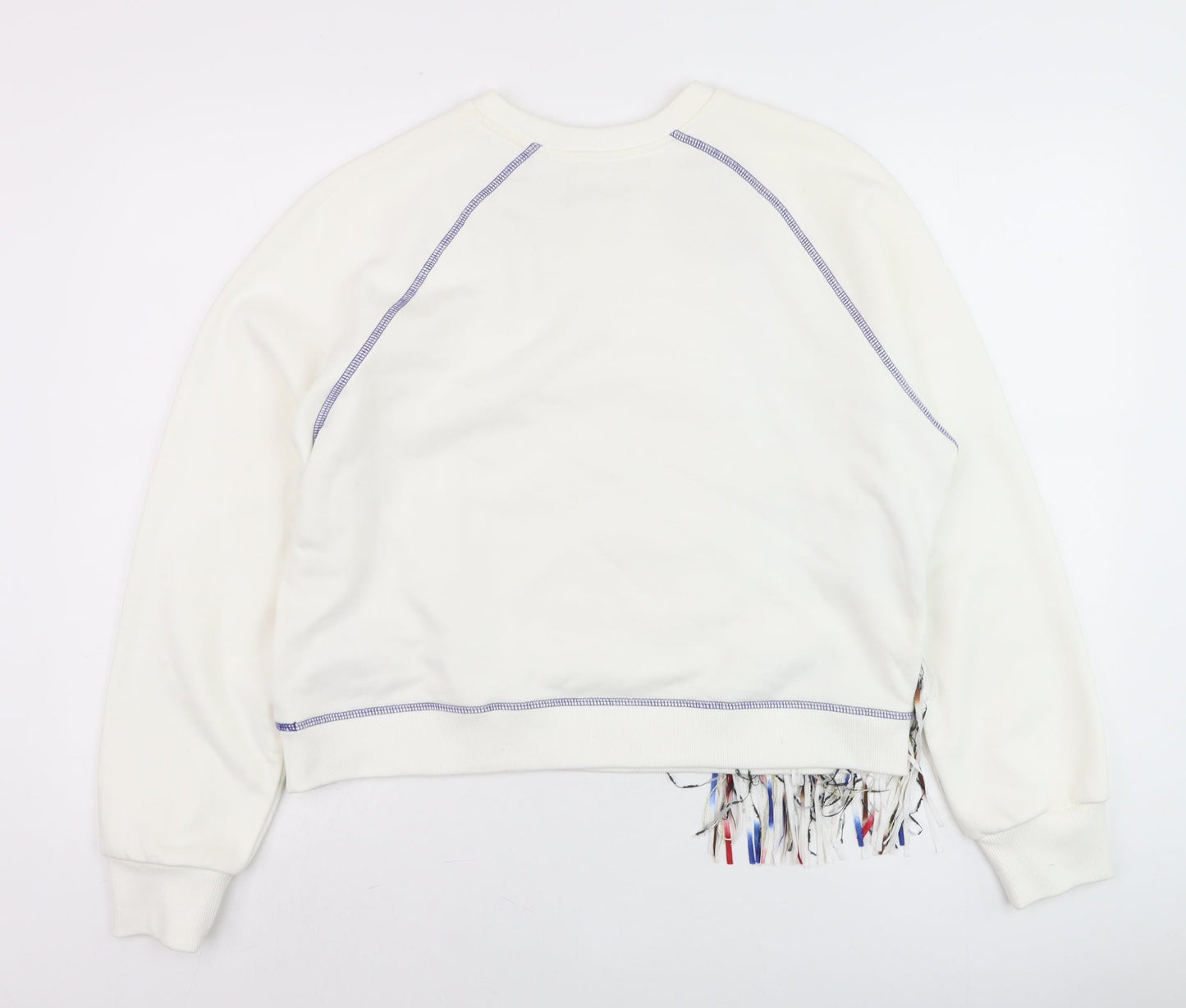 Desigual Women White Sequin Fringe Pullover Jumper Size L