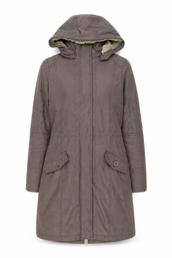 Peter Storm Women Brown Hooded Fur Trim Long Parka Coat Size 8