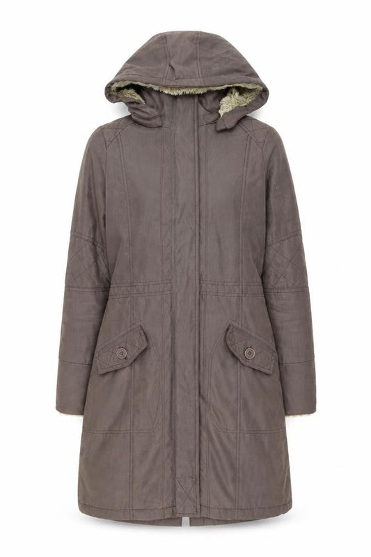 Peter Storm Women Brown Hooded Fur Trim Long Parka Coat Size 8