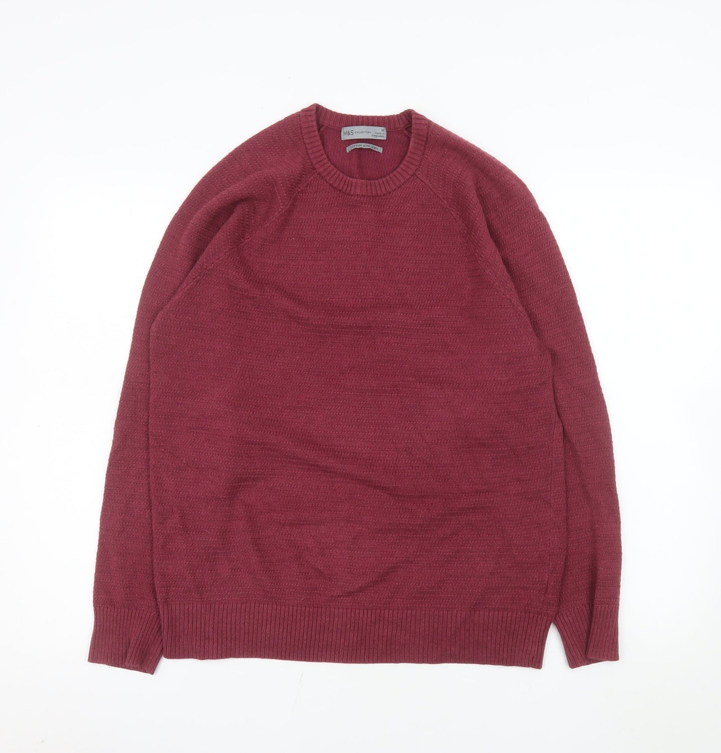 Marks and Spencer Men's Red Cotton Blend Crew Neck Jumper Size M