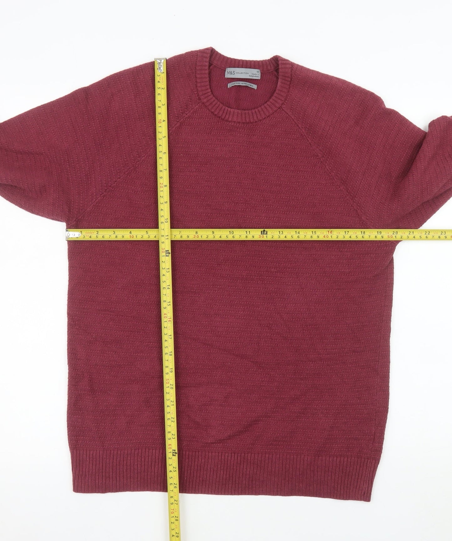 Marks and Spencer Men's Red Cotton Blend Crew Neck Jumper Size M