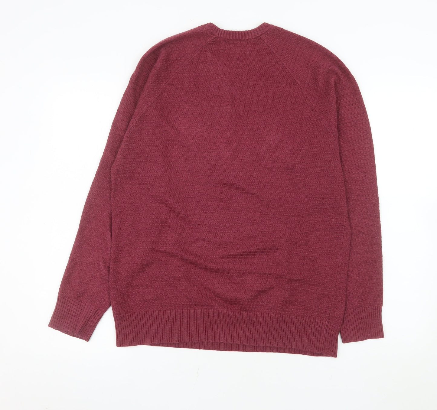Marks and Spencer Men's Red Cotton Blend Crew Neck Jumper Size M