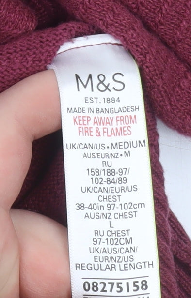 Marks and Spencer Men's Red Cotton Blend Crew Neck Jumper Size M