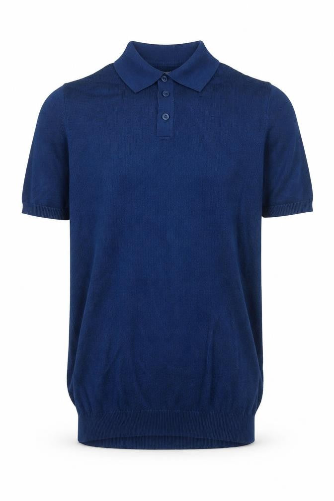 River Island Men's Blue Knit Short Sleeve Polo Shirt Size M