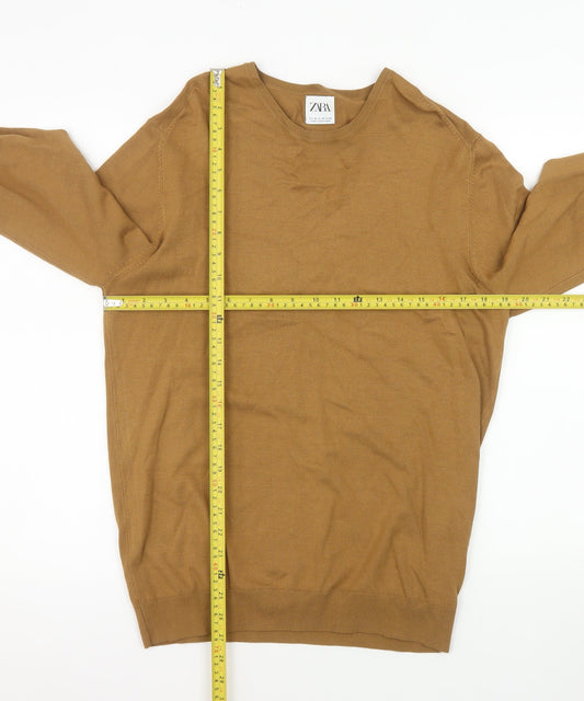 Zara Men’s Brown Viscose Blend Crew Neck Pullover Jumper M