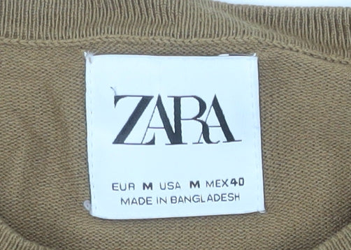 Zara Men’s Brown Viscose Blend Crew Neck Pullover Jumper M
