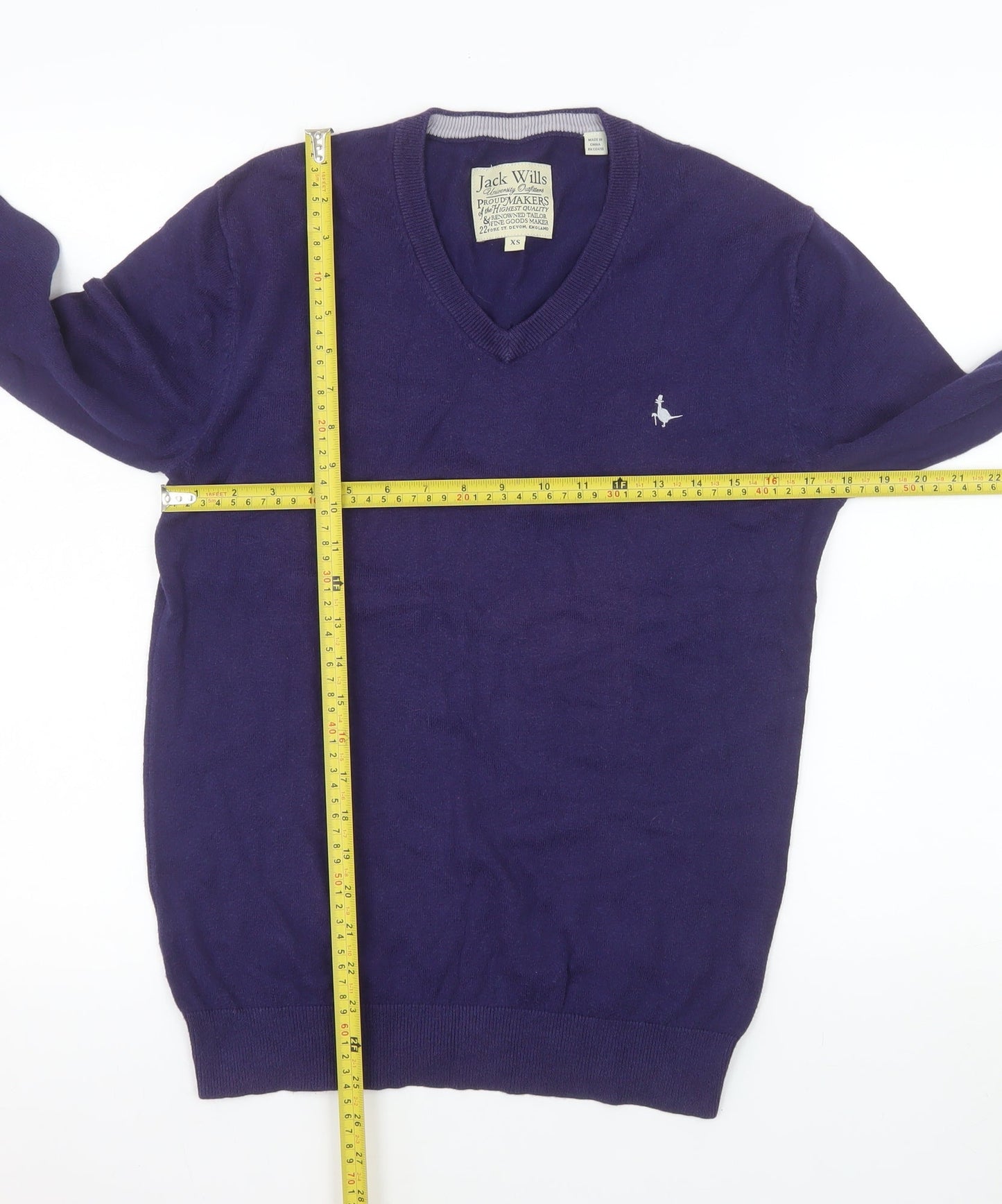 Jack Wills Men's Purple XS V-Neck Cotton Cashmere Jumper