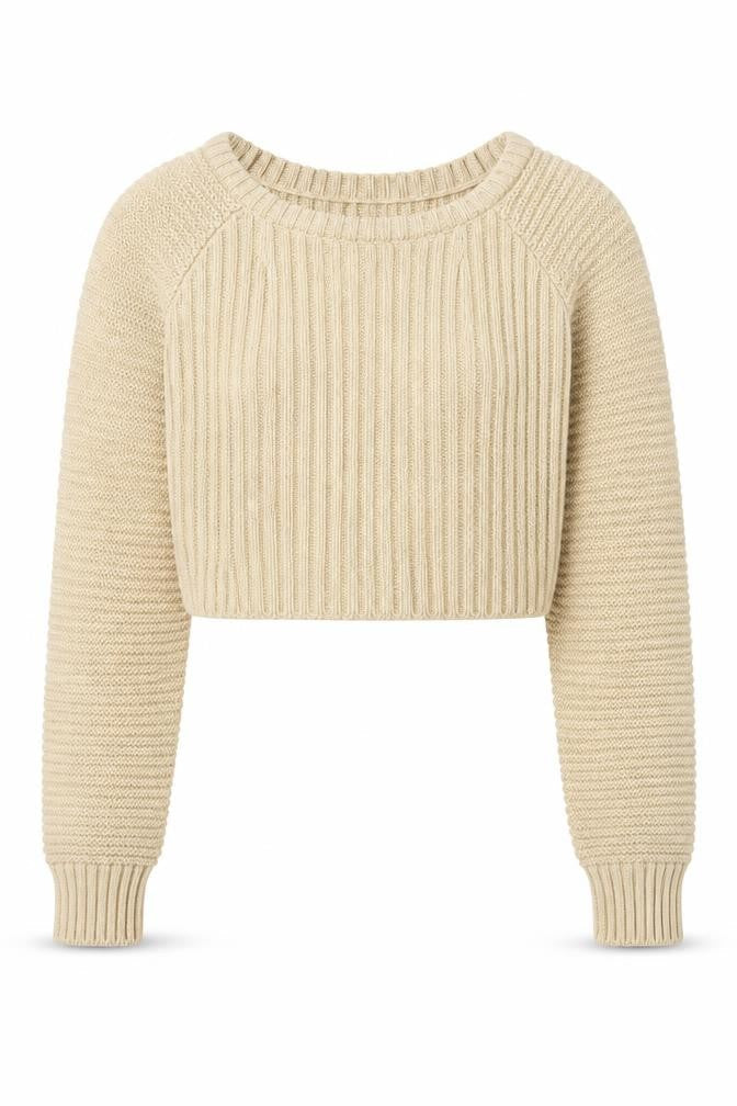 PRETTYLITTLETHING Women Beige Petite M Rib Knit Pullover Jumper