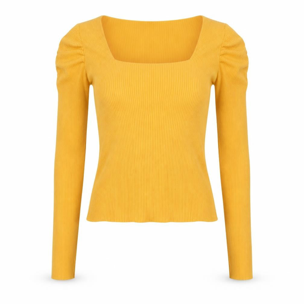 ASOS Women's Yellow Long Sleeve Square Neck Ribbed Top Size 10
