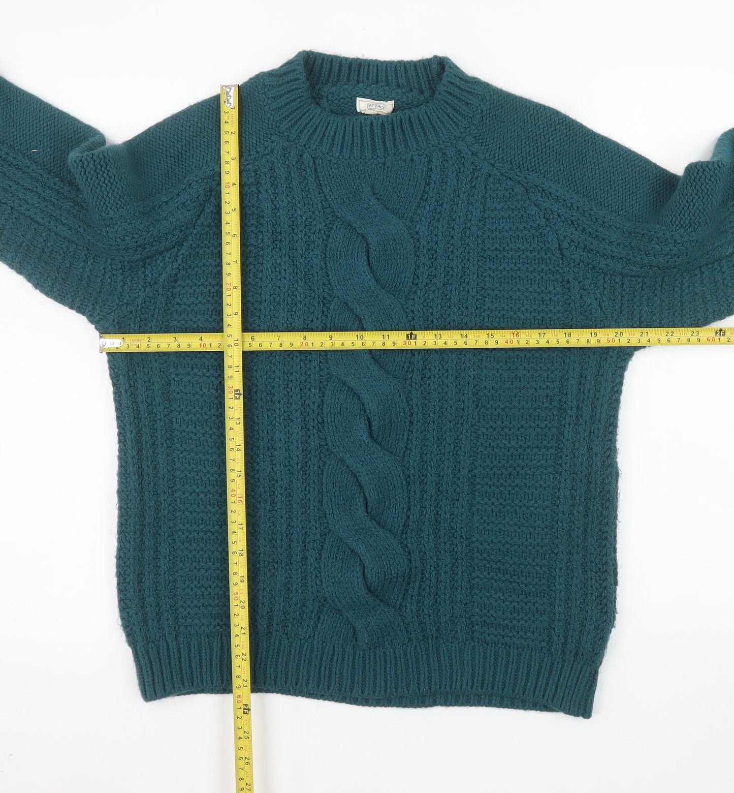 Fat Face Women Green Cable Knit Pullover Jumper UK 14