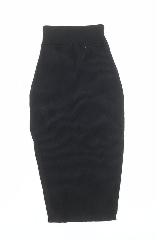 Stella & Jamie Women’s Black XS Ribbed High Waist Midi Pencil Skirt