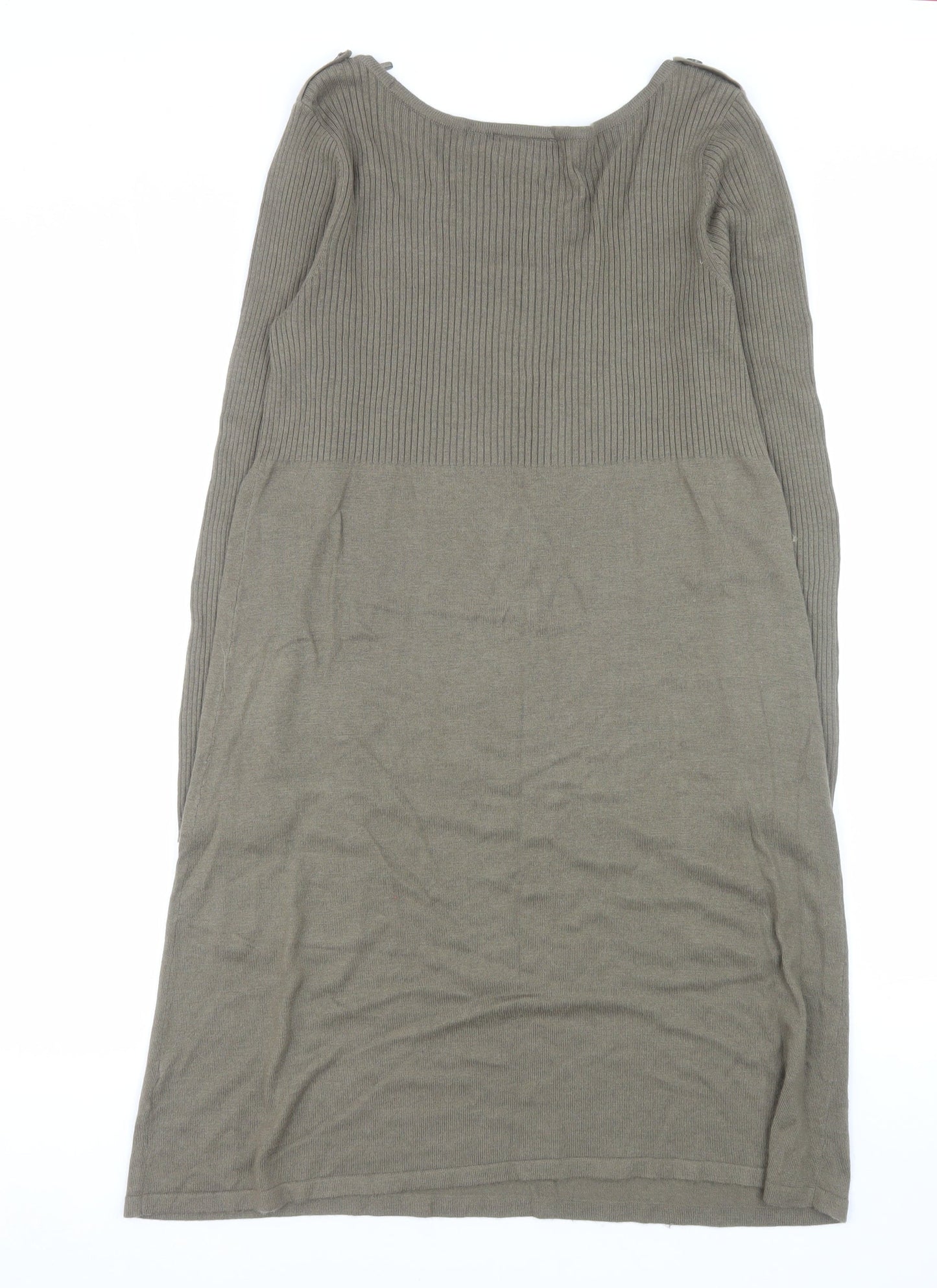 Wallis Women Brown Knit Jumper Dress M Long Sleeve Scoop Neck