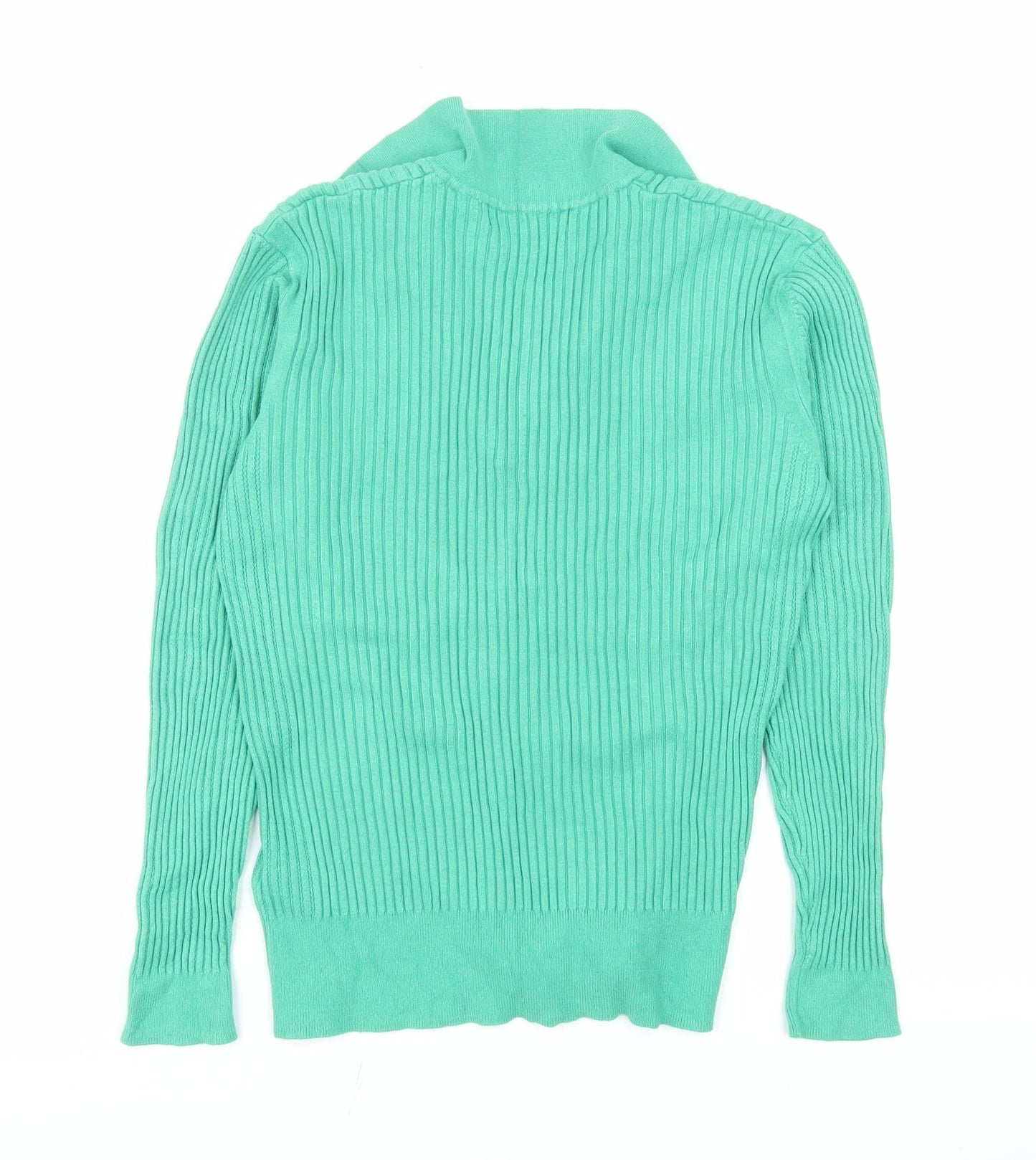 Marks and Spencer Women's Green Collared Rib Knit Long Sleeve Polo Top Size 12