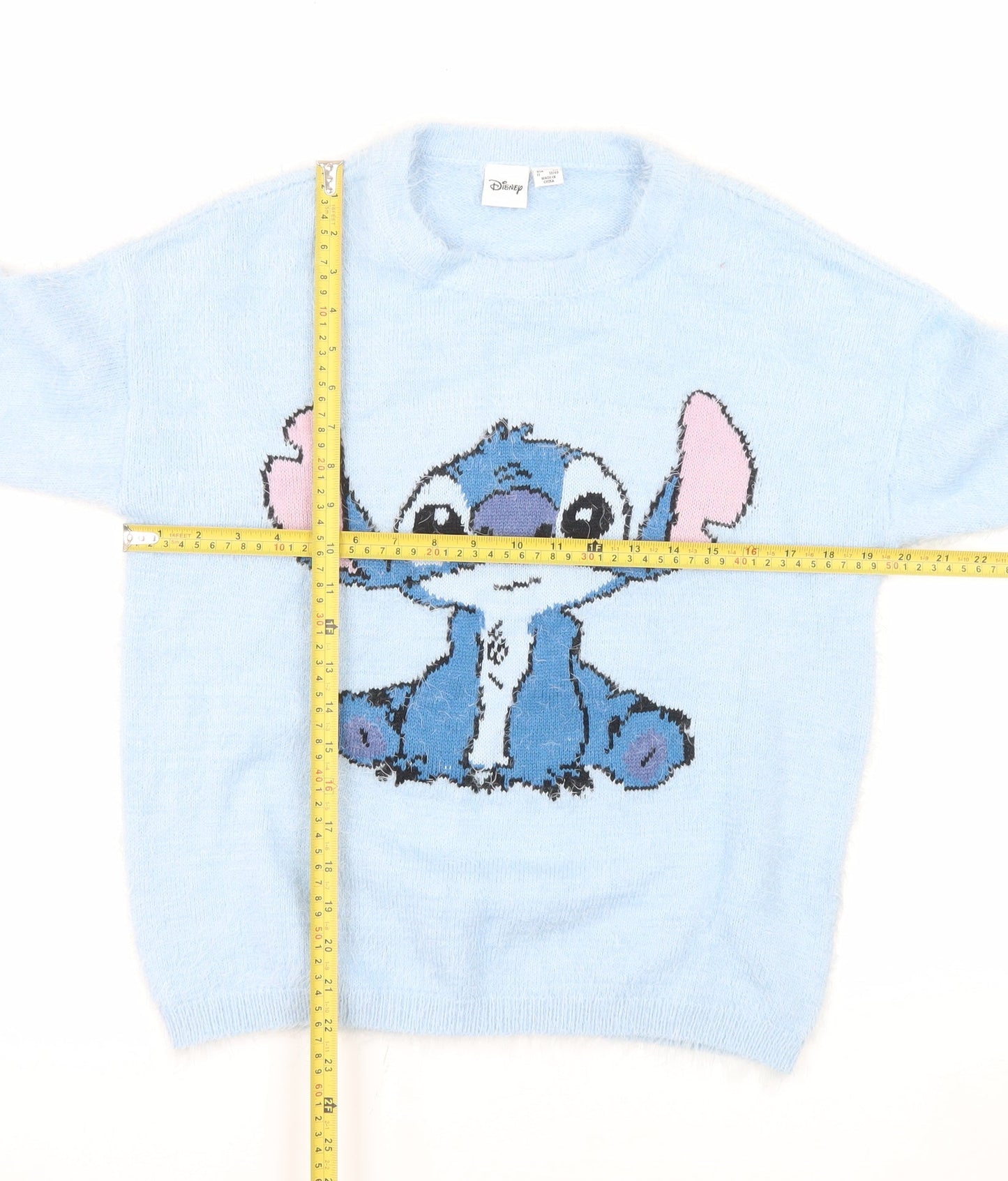 Disney Women’s Blue Stitch Crew Neck Pullover Sweatshirt XS