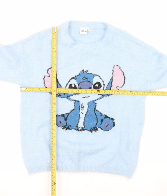 Disney Women’s Blue Stitch Crew Neck Pullover Sweatshirt XS