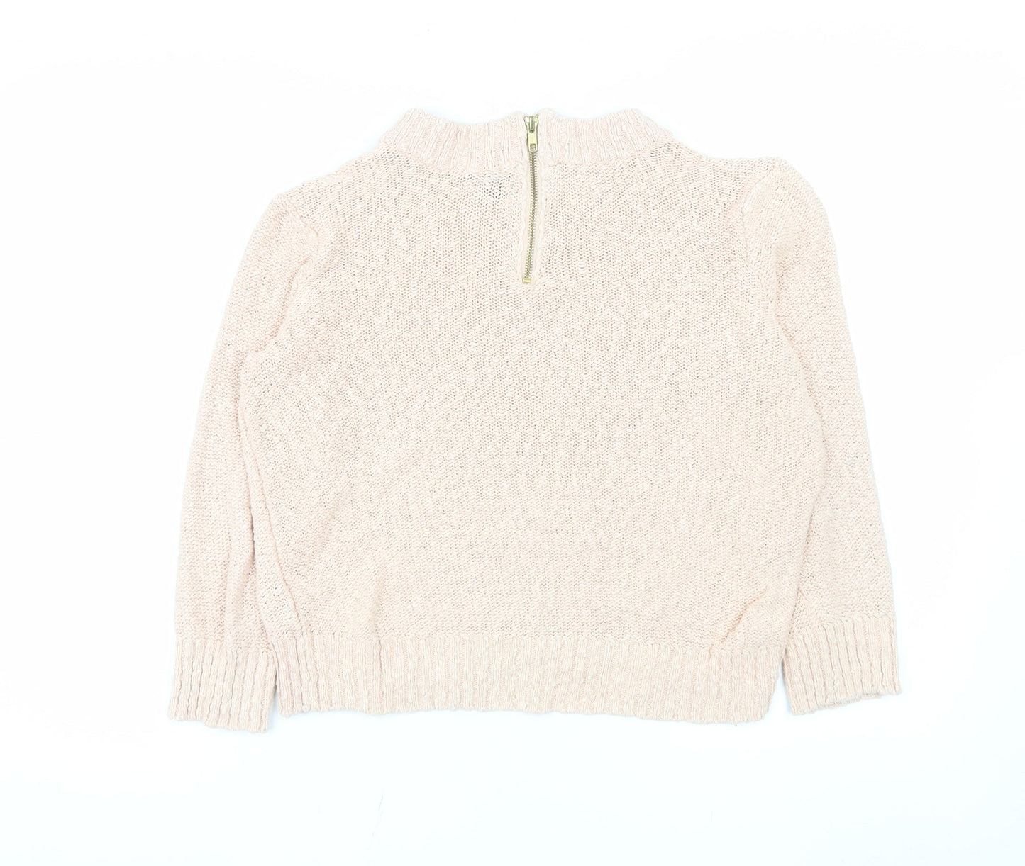 H&M Women Beige Cotton High Neck Knit Jumper Size 12