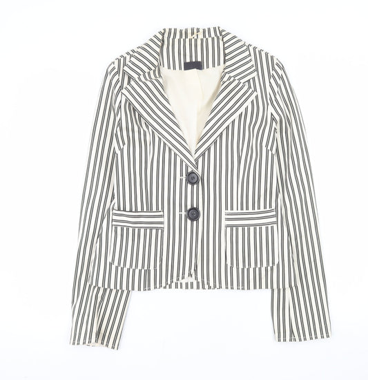 Pilot Women’s White Striped Cotton Stretch Blazer Jacket Size 12