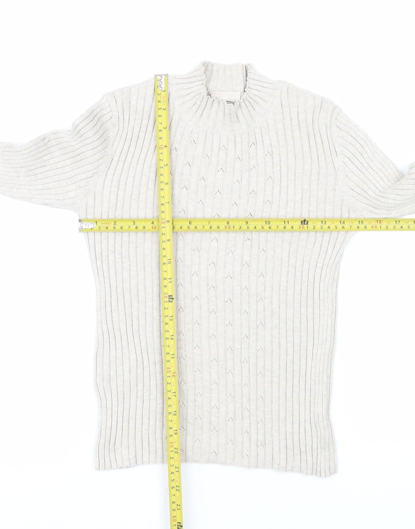 Laura Ashley Women’s Ivory Mock Neck Knit Cotton Jumper Size M
