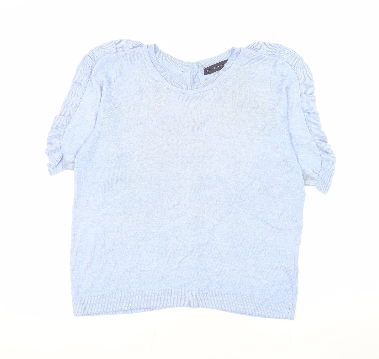 Marks and Spencer Womens Blue Ruffle Sleeve Knit Blouse Size 12
