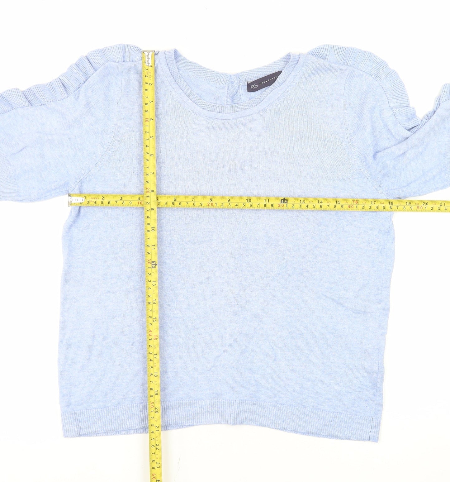 Marks and Spencer Womens Blue Ruffle Sleeve Knit Blouse Size 12