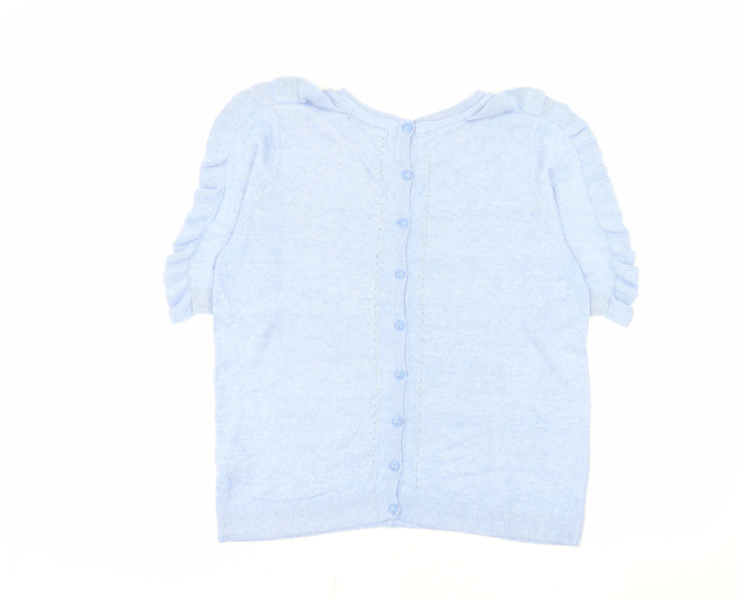 Marks and Spencer Womens Blue Ruffle Sleeve Knit Blouse Size 12