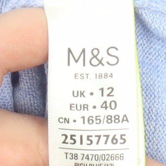 Marks and Spencer Womens Blue Ruffle Sleeve Knit Blouse Size 12