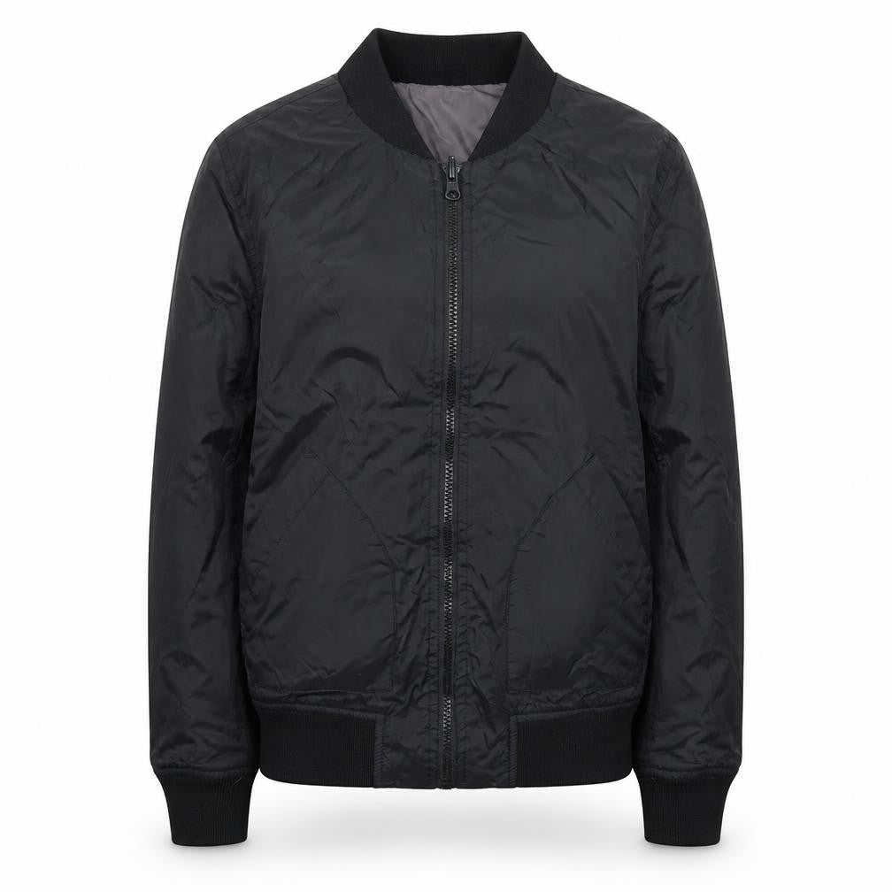 Front view of Very girls’ black bomber jacket 12 years lined full zip casual outerwear