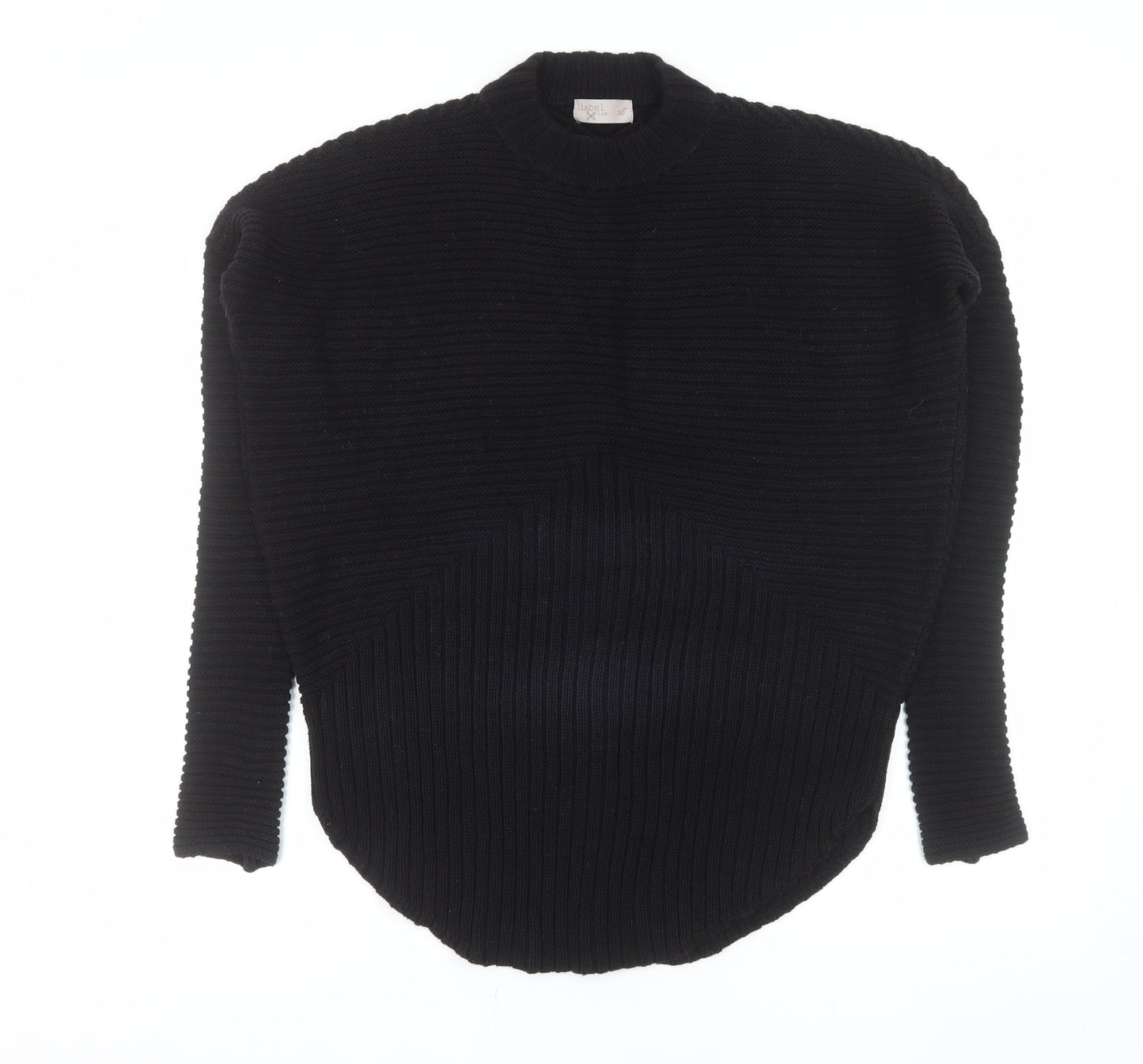 Label Lab Women's Black Cotton Ribbed Crew Neck Jumper Size 10