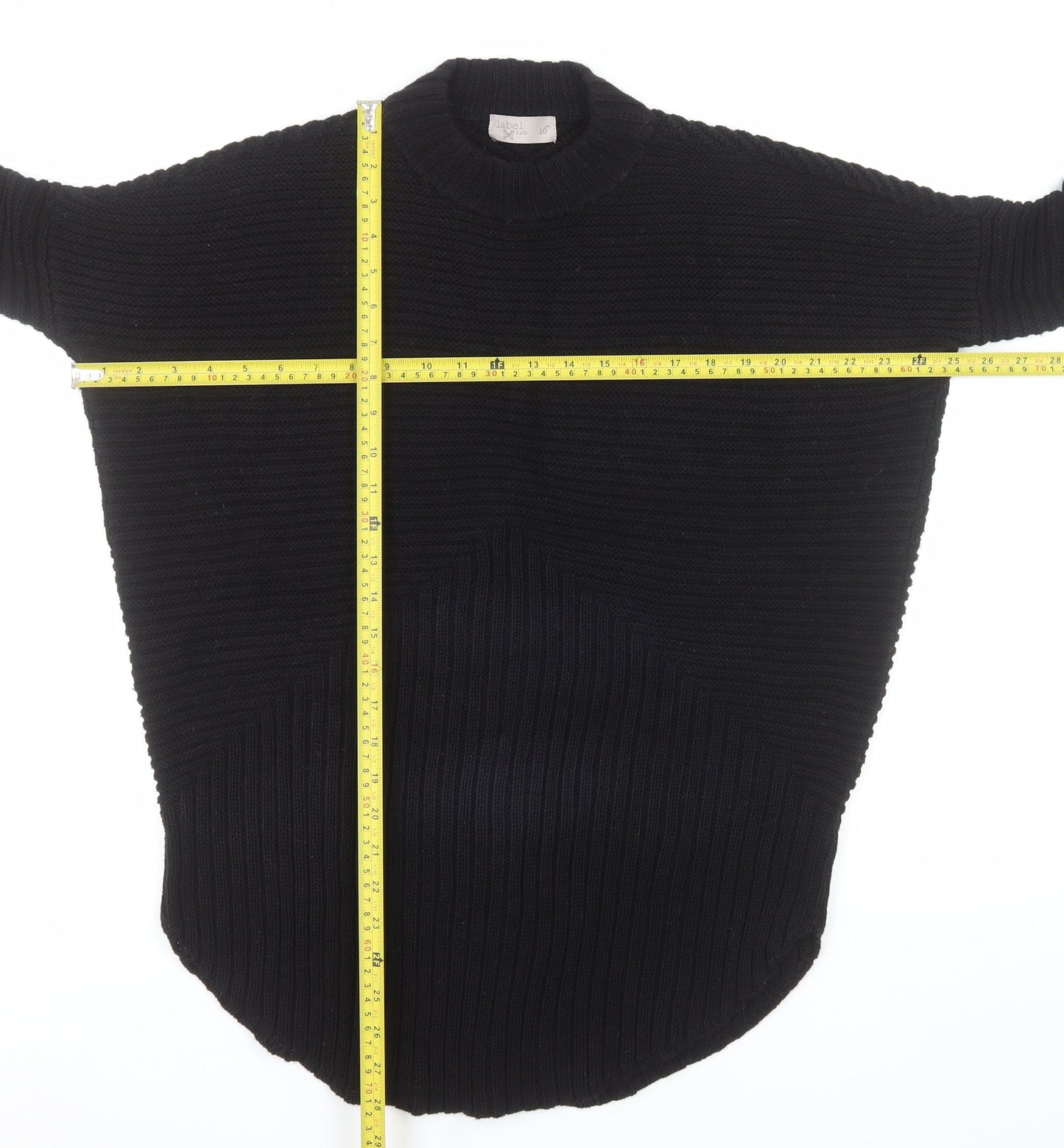 Label Lab Women's Black Cotton Ribbed Crew Neck Jumper Size 10
