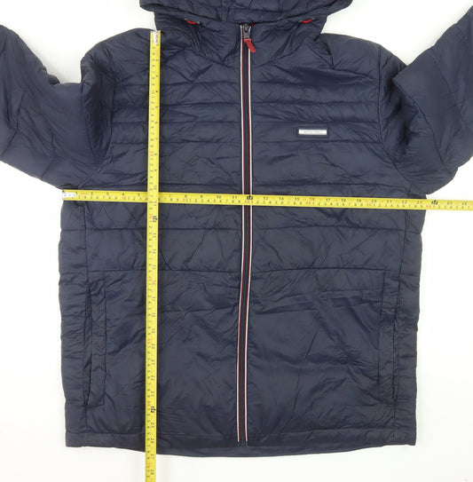 Jack & Jones Men's Blue XL Puffer Jacket Hooded Nylon Winter Coat