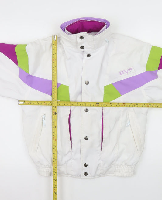 EVF Teens White 90s Retro Ski Jacket Size 8 Polyester Winter