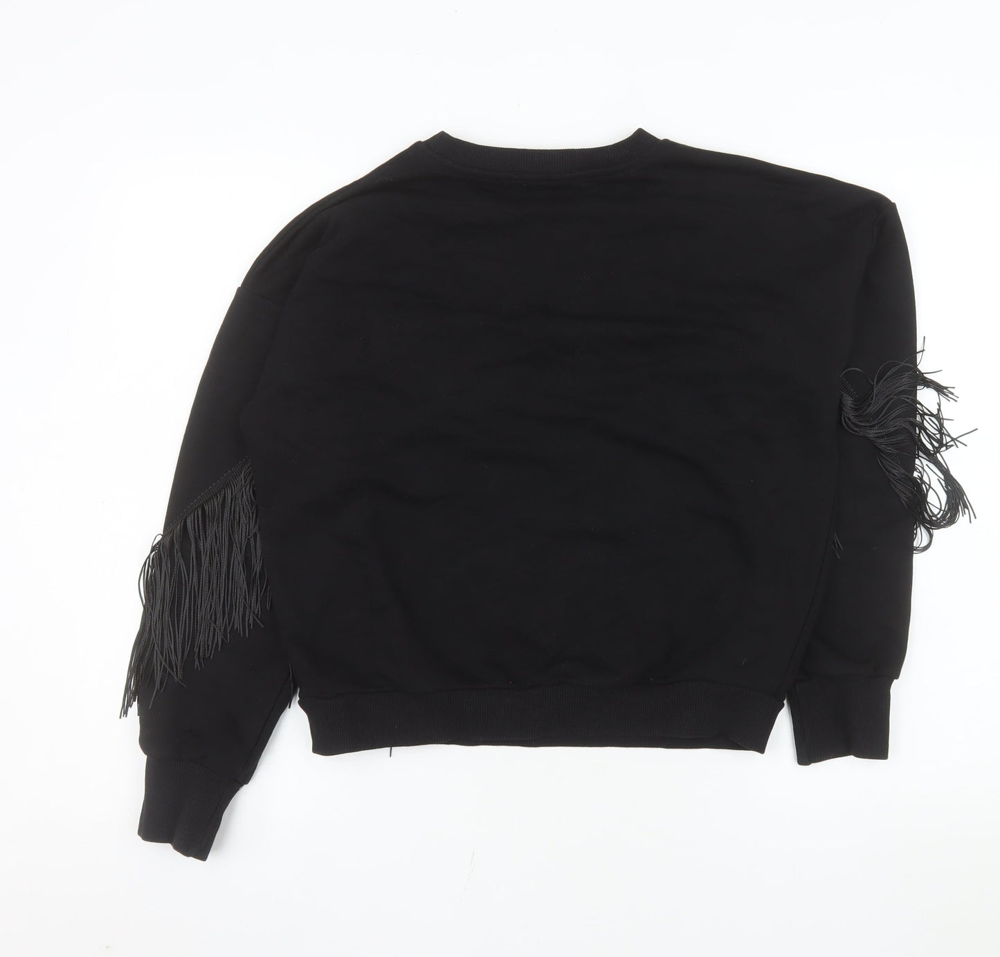 Warehouse Women's Black Fringe Crew Neck Pullover Jumper Size 8