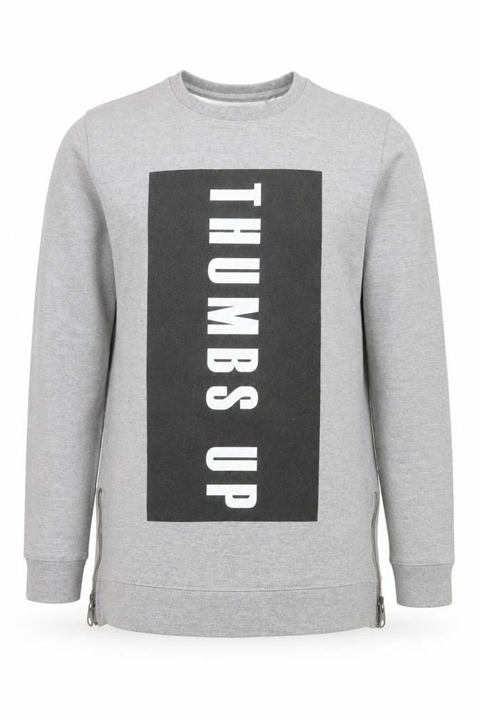 Bershka Mens Grey Graphic 'Thumbs Up' Pullover Sweatshirt M