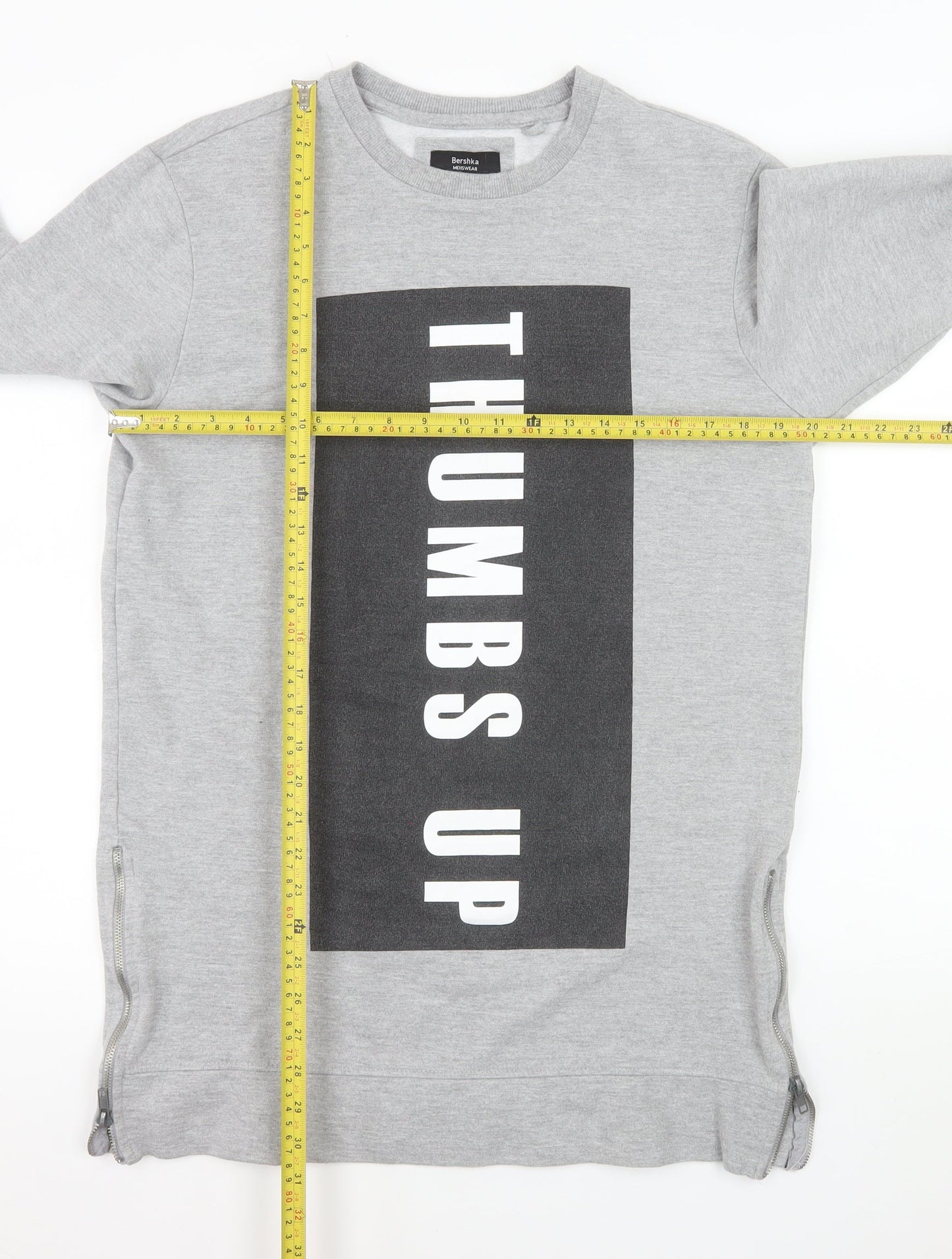 Bershka Mens Grey Graphic 'Thumbs Up' Pullover Sweatshirt M
