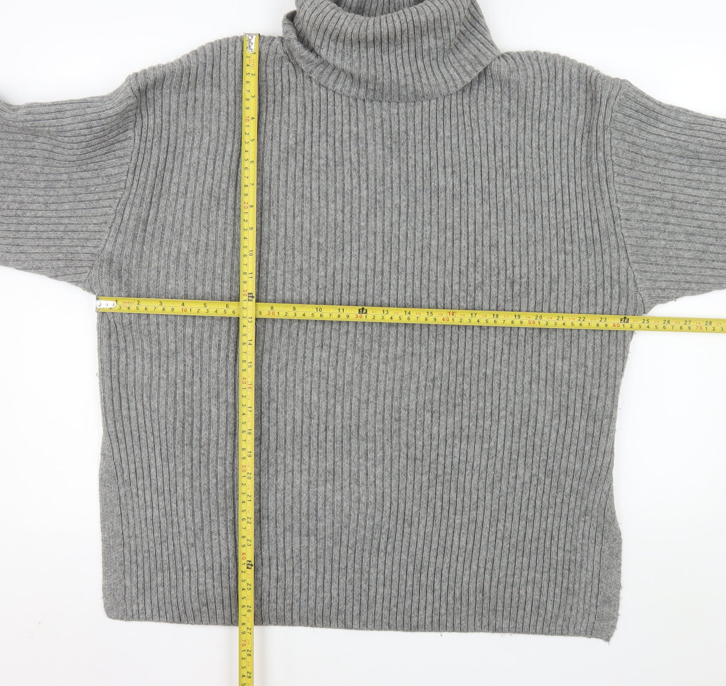 H&M Women’s Grey Roll Neck Ribbed Knit Wool Blend Jumper Size L