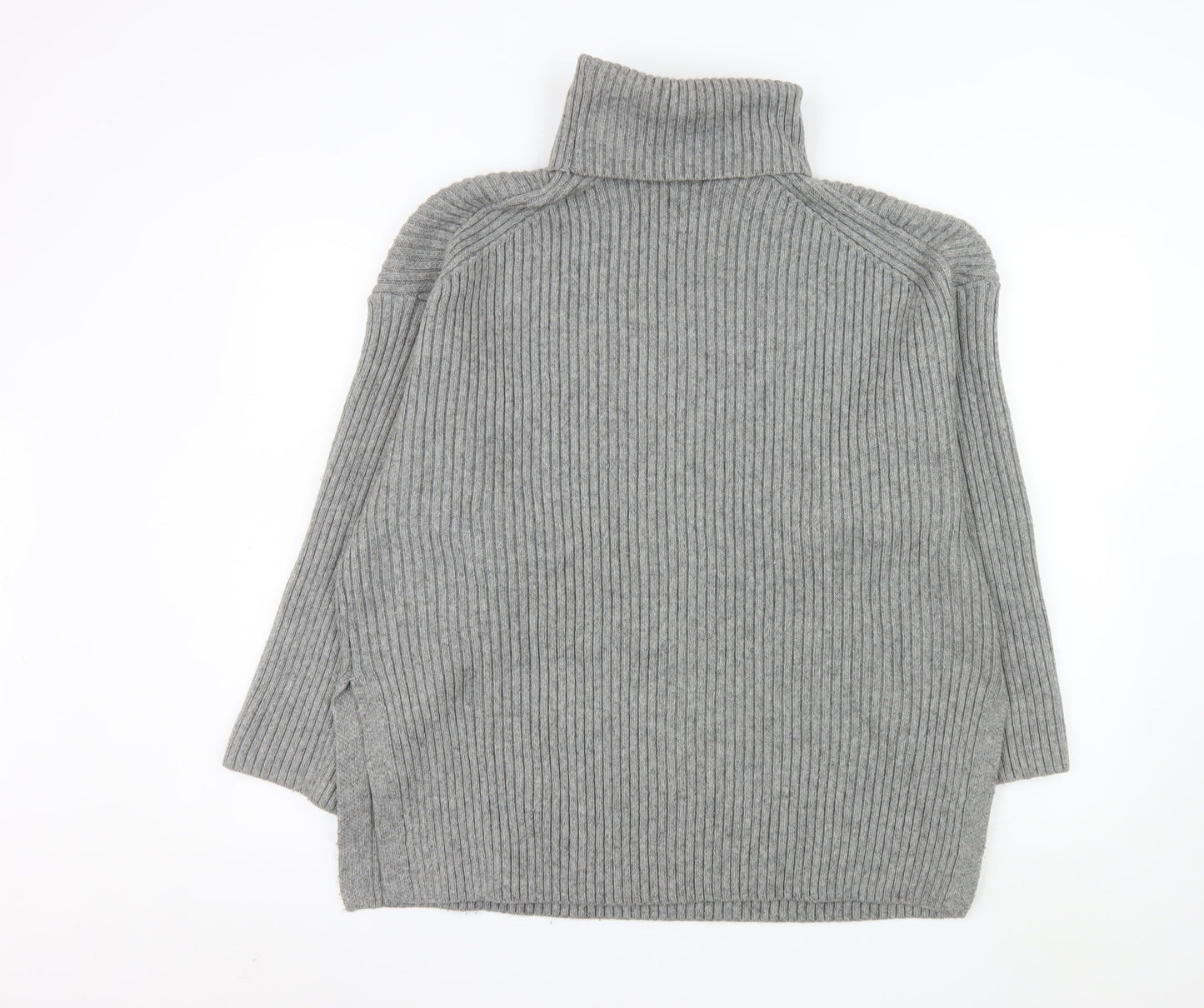 H&M Women’s Grey Roll Neck Ribbed Knit Wool Blend Jumper Size L