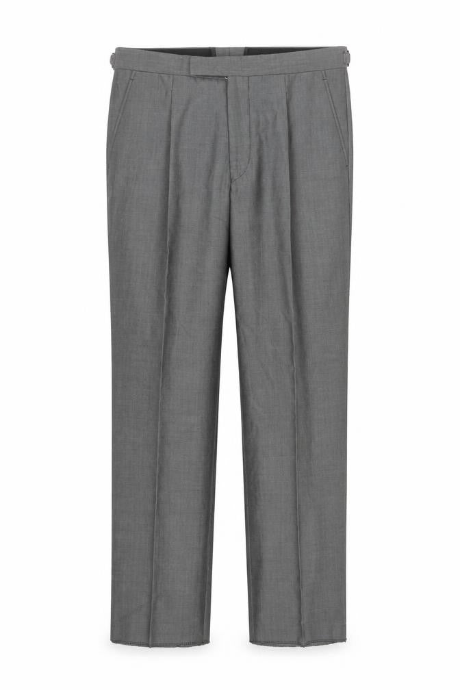 Torre Men's Grey 32S Classic Pleated Wool Blend Dress Trousers