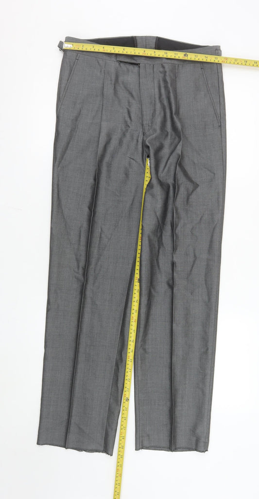 Torre Men's Grey 32S Classic Pleated Wool Blend Dress Trousers