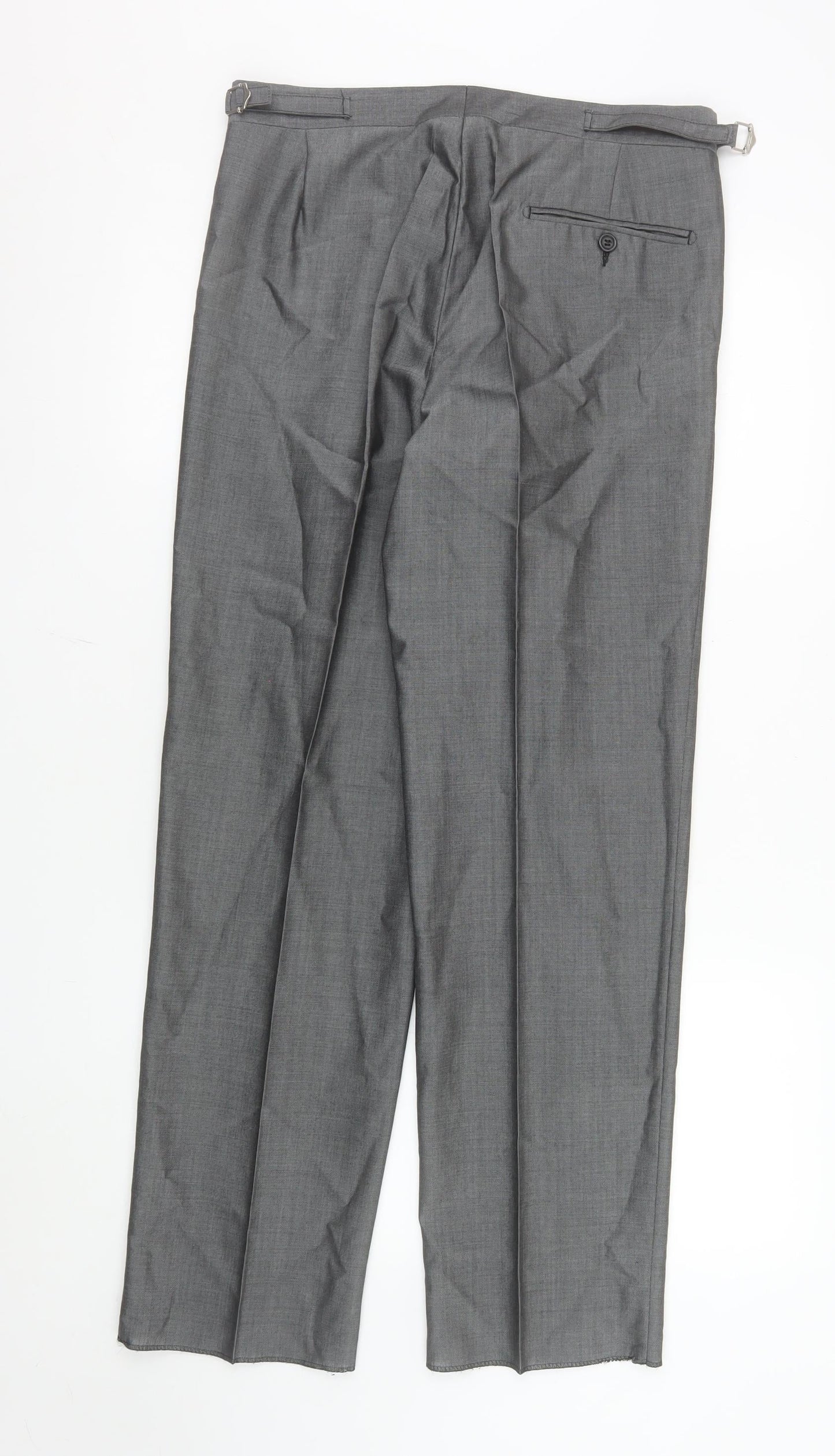 Torre Men's Grey 32S Classic Pleated Wool Blend Dress Trousers
