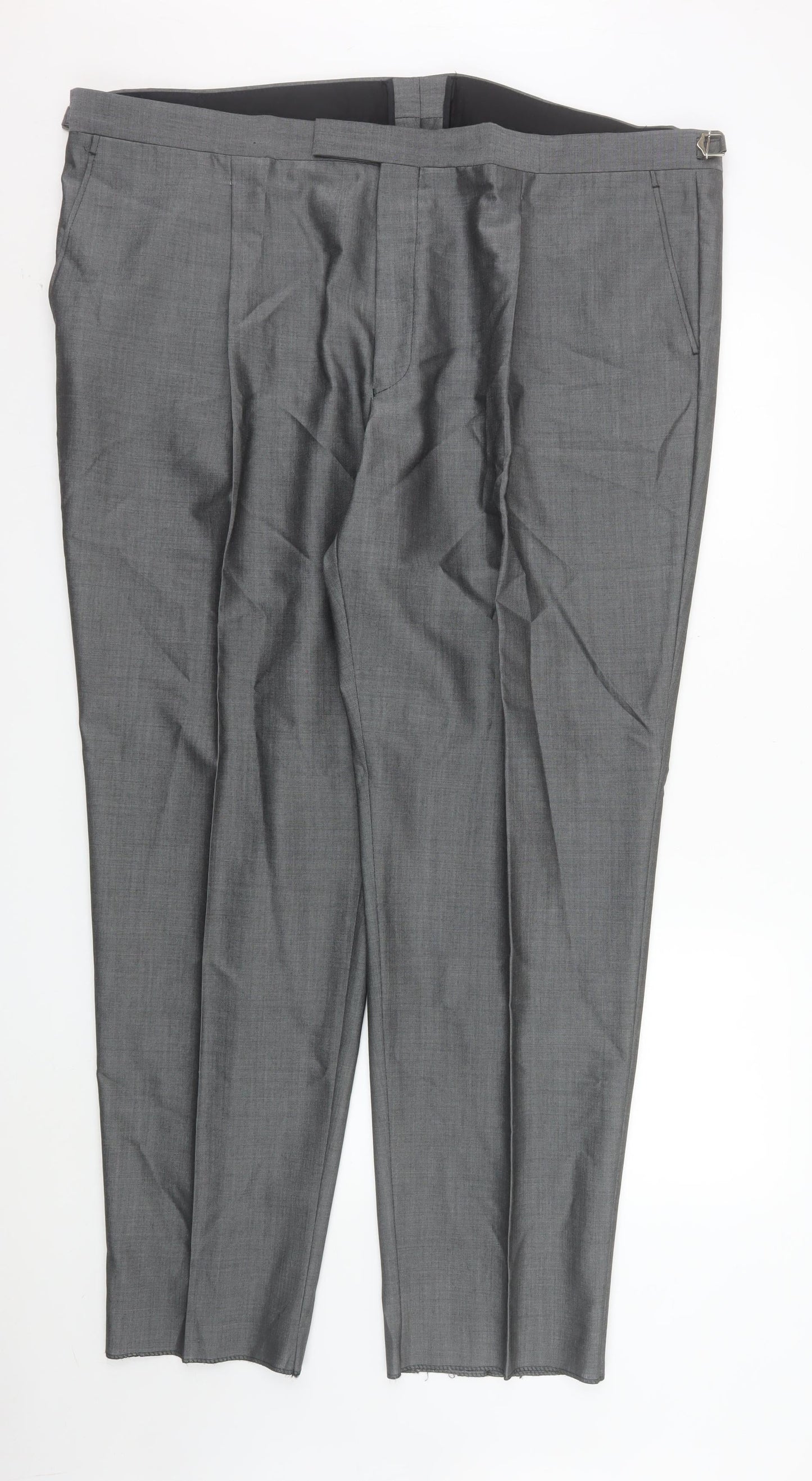 Torre Men's Grey 48R Regular Fit Wool Blend Pleated Dress Trousers