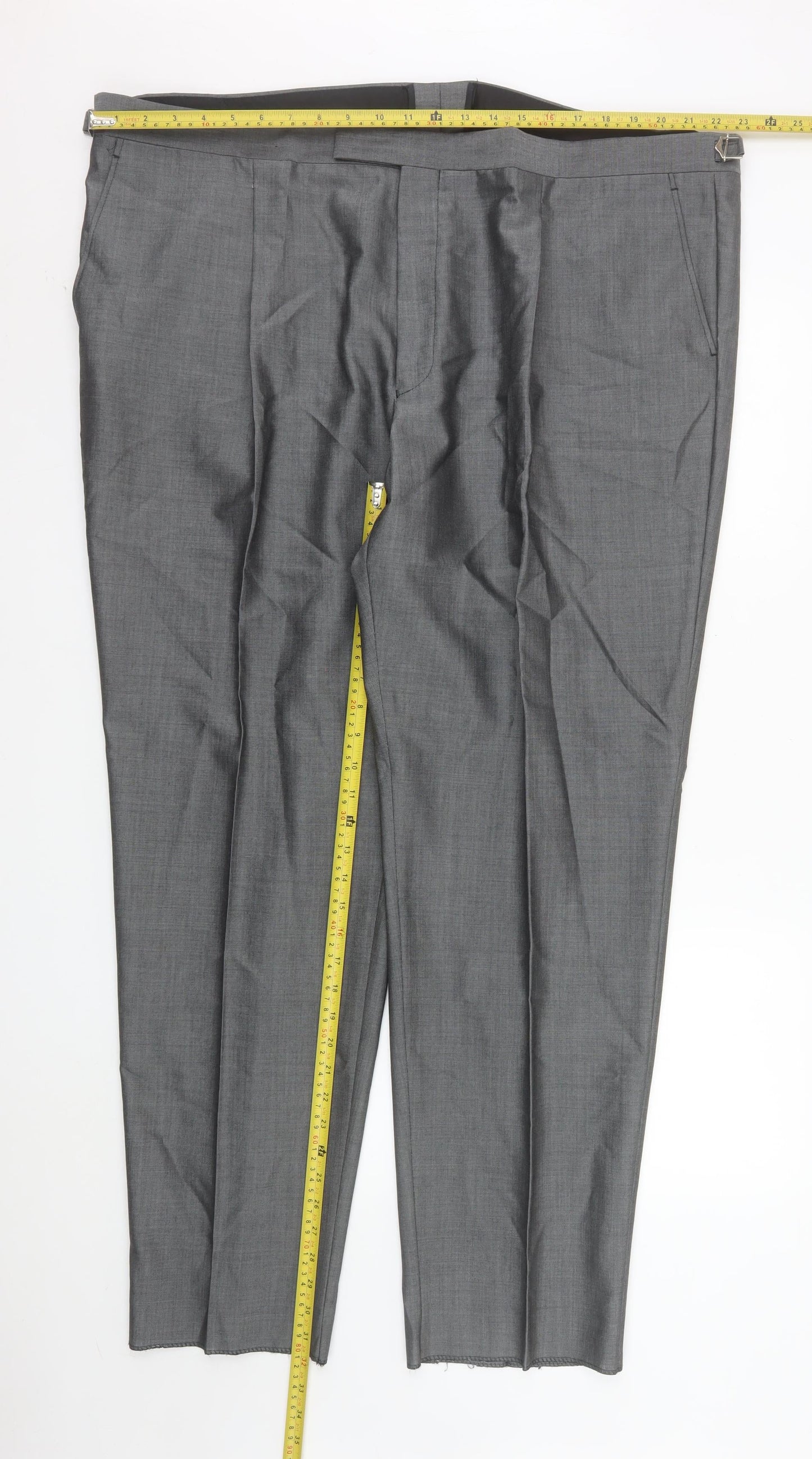 Torre Men's Grey 48R Regular Fit Wool Blend Pleated Dress Trousers
